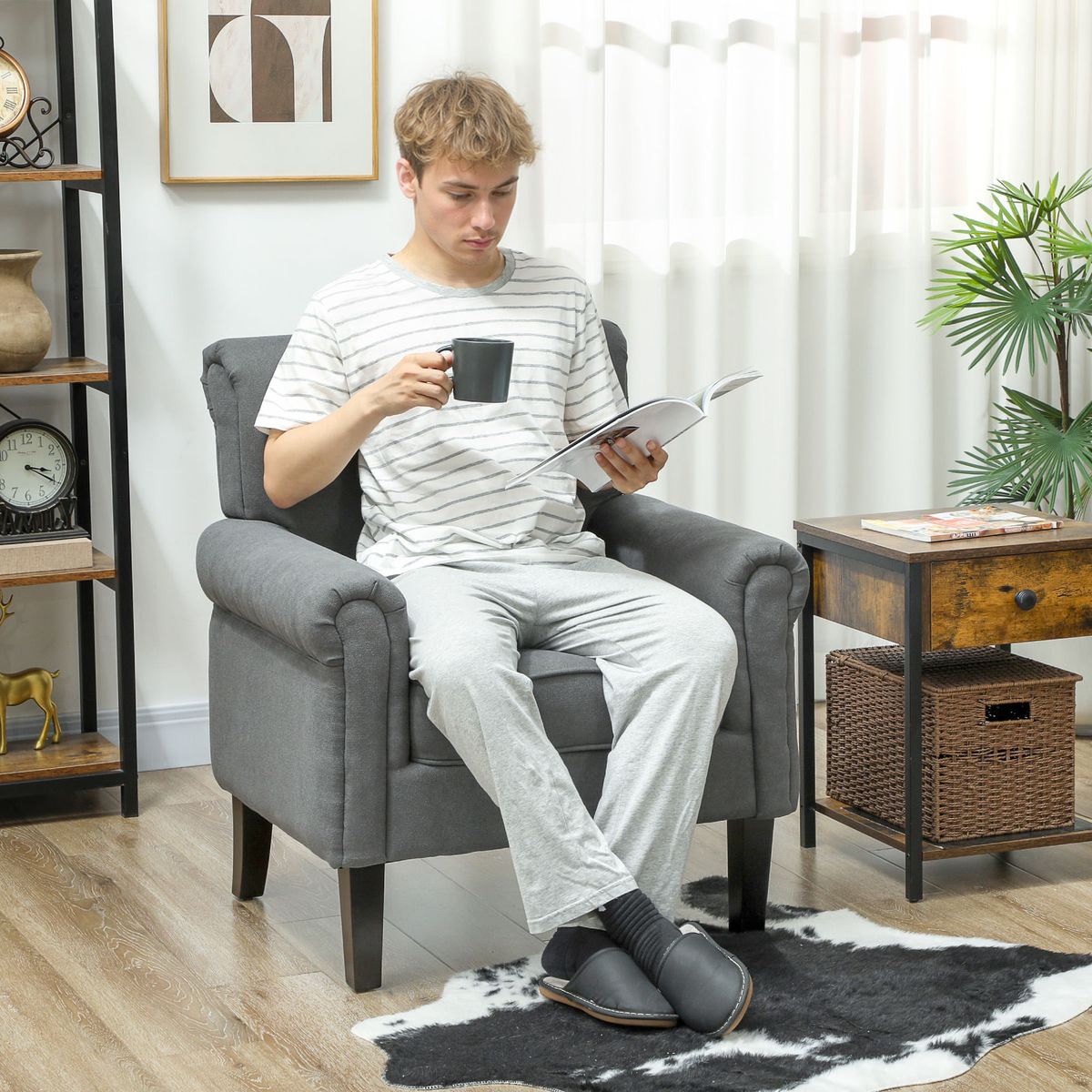 Butaca-Ren-Homcom-diseño-acolchado-gris-88x79x725-cm