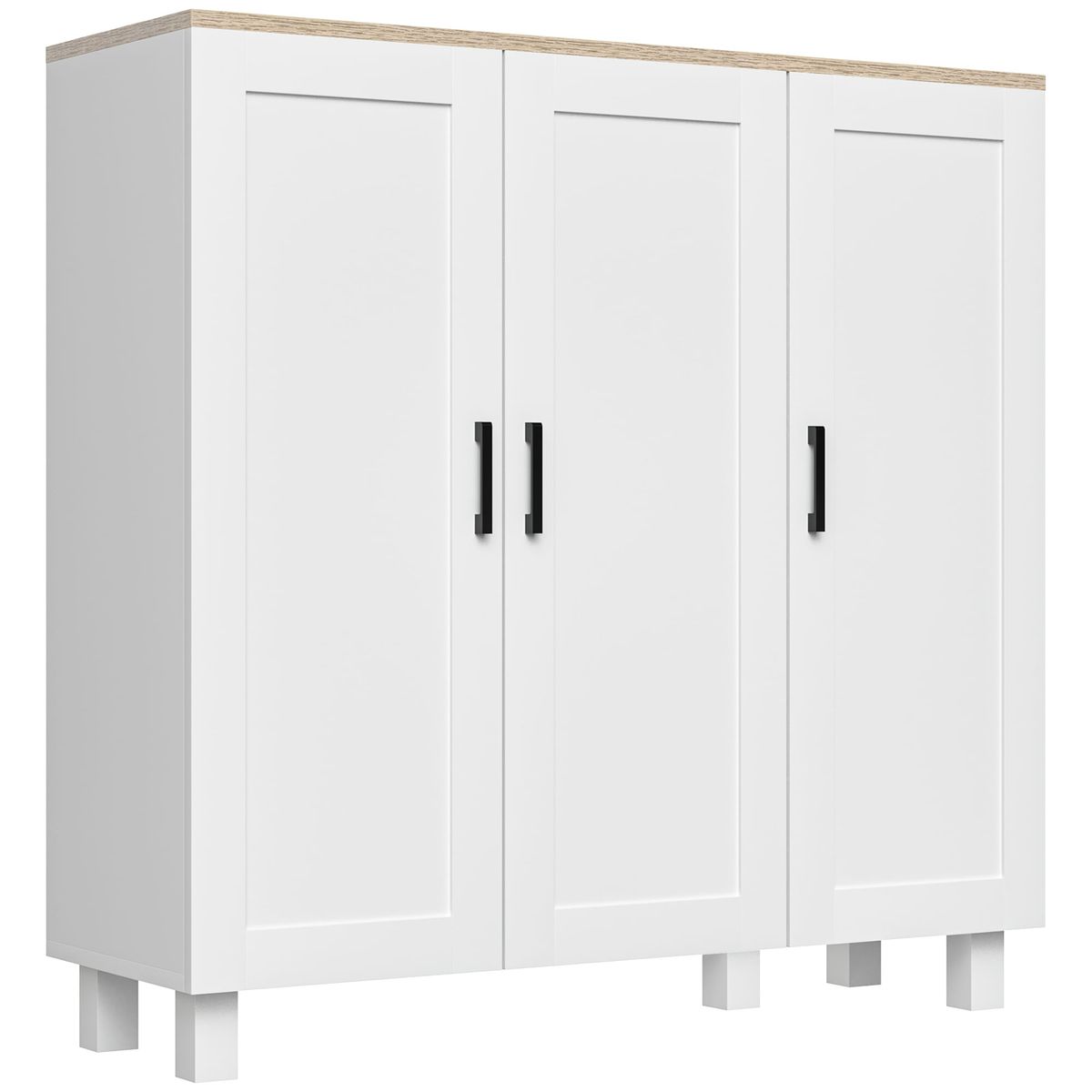 Aparador-Galatea-Homcom-3-puertas---estantes-ajustables-blanco-90x90x30-cm-
