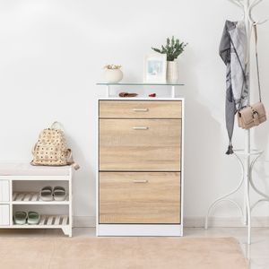 Zapatero Momo Homcom 2 puertas con cajón natural/blanco 105,5x60x24 cm