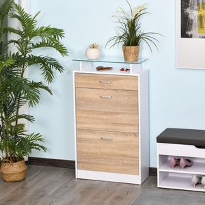 Zapatero Momo Homcom 2 puertas con cajón natural/blanco 105,5x60x24 cm