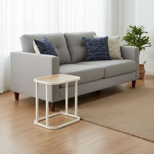 Set de 2 mesas auxiliares Curvi diseño fijo natural/blanco