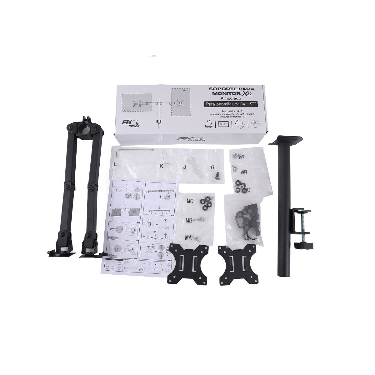 Soporte-doble-para-monitor-17-32’’-rotacion---inclinacion-negro-