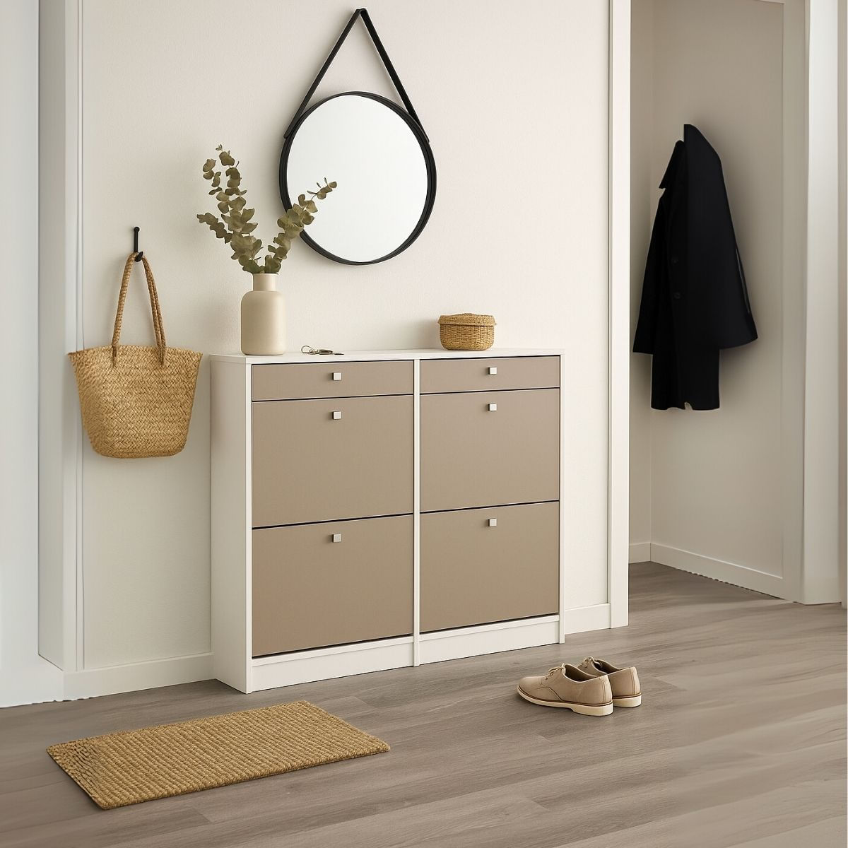 Zapatero-Sirena-4-puertas---2-cajones-blanco-gris-1043x1168x27-cm-ambientada