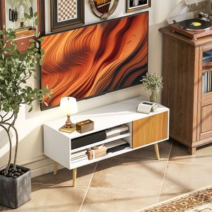 Mueble de TV Hiro Homcom 2 estantes con puerta blanco/natural 50x110x40 cm