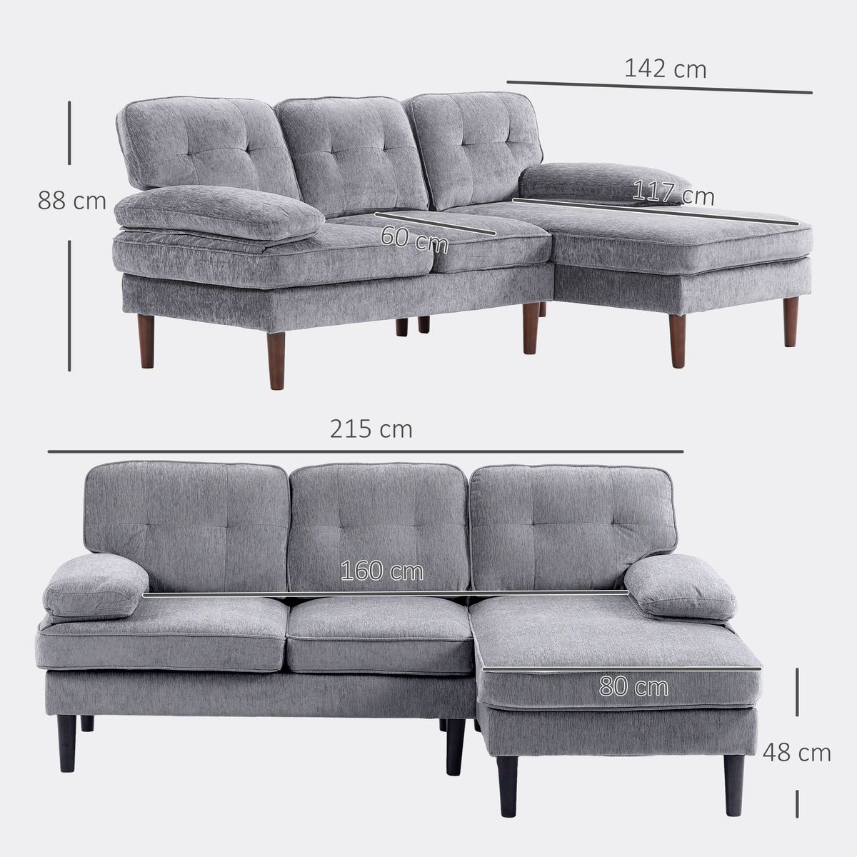 Sofa-chaiselongue-Kumo-Homcom-medidas