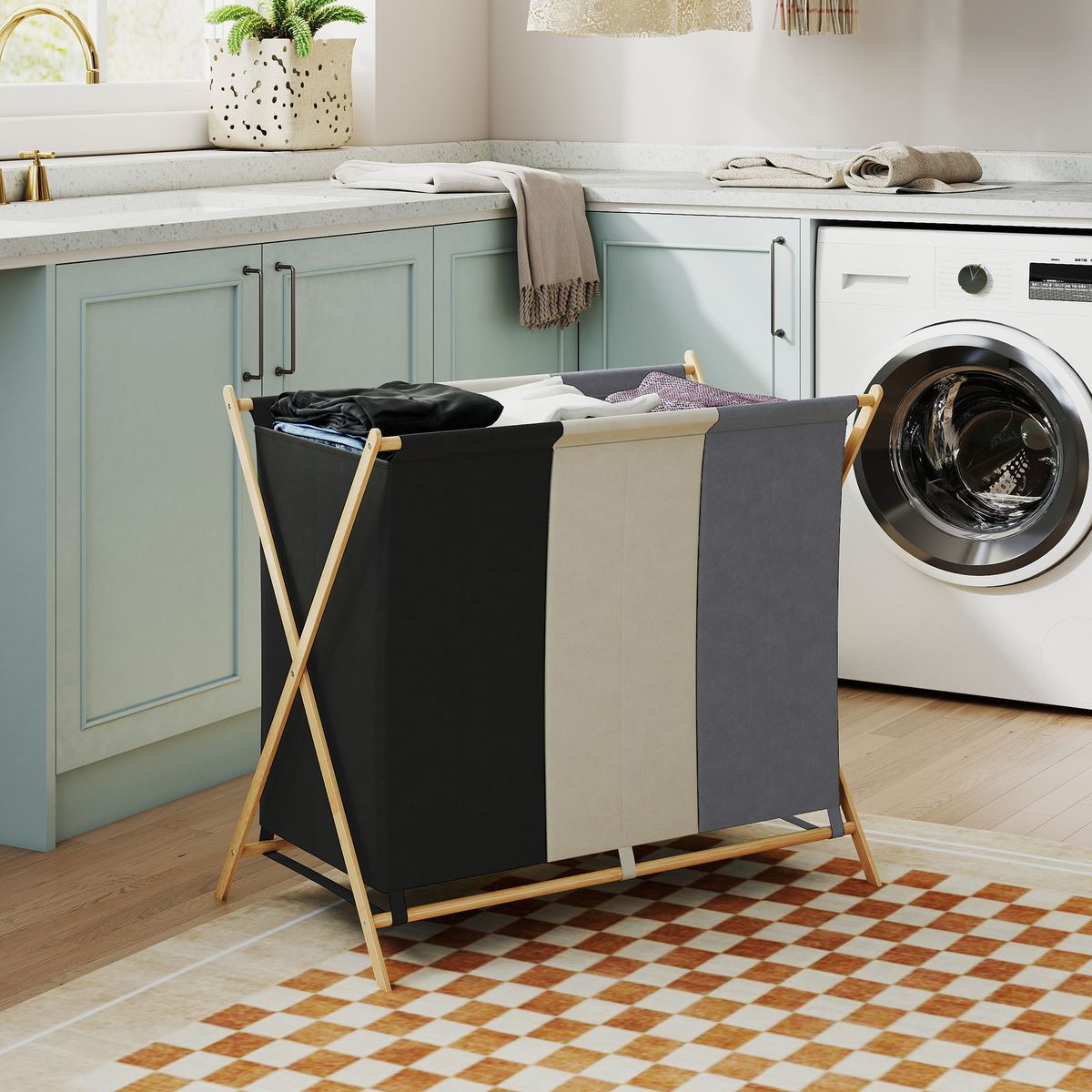 Cesto-para-ropa-sucia-Riku-Homcom-ambientada-lavadero