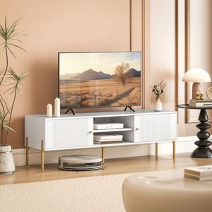 Mueble de TV Kaede Homcom 2 puertas con estante blanco 45,9x140x38 cm