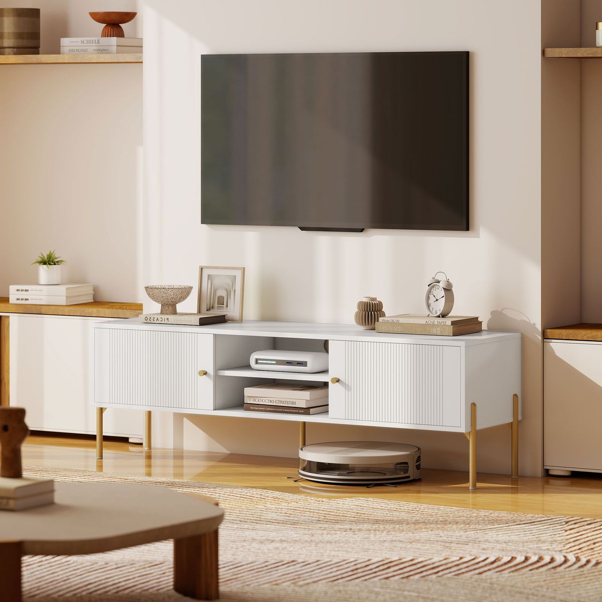Mueble-de-TV-Kaede-Homcom-ambientada-dos-puertas