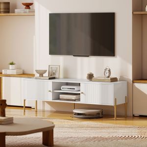 Mueble de TV Kaede Homcom 2 puertas con estante blanco 45,9x140x38 cm
