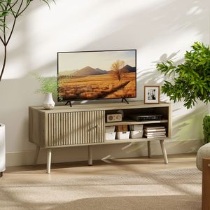 Mueble de TV Itsu Homcom con puerta y estante natural 49x115x35 cm