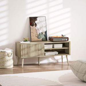 Mueble de TV Itsu Homcom con puerta y estante natural 49x115x35 cm