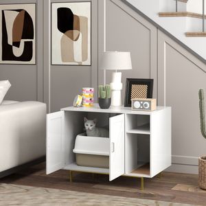 Arenero Ronroneo PawHut con rascador y compartimento blanco 61x80x50 cm