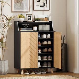 Zapatero Robbie Homcom 2 puertas 15 pares negro/natural 104x75x35 cm