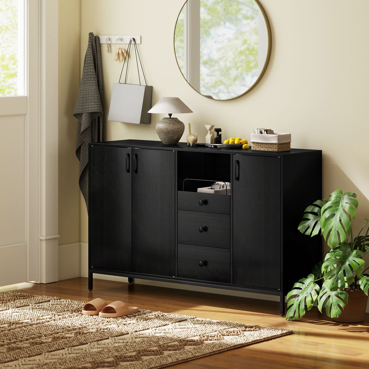 Aparador-Gales-Homcom-3-puertas---3-cajones-negro-90x1435x40-cm-