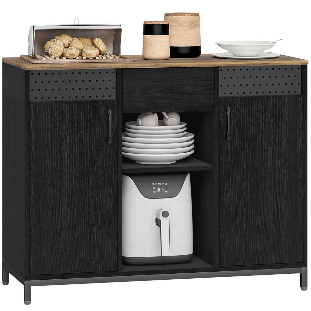 Aparador-Valeria-Homcom-2-puertas---2-compartimentos-abiertos---1-cajon-80x100x40-cm-