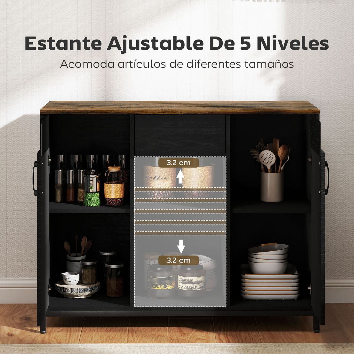 Aparador-Valeria-Homcom-2-puertas---2-compartimentos-abiertos---1-cajon-80x100x40-cm-