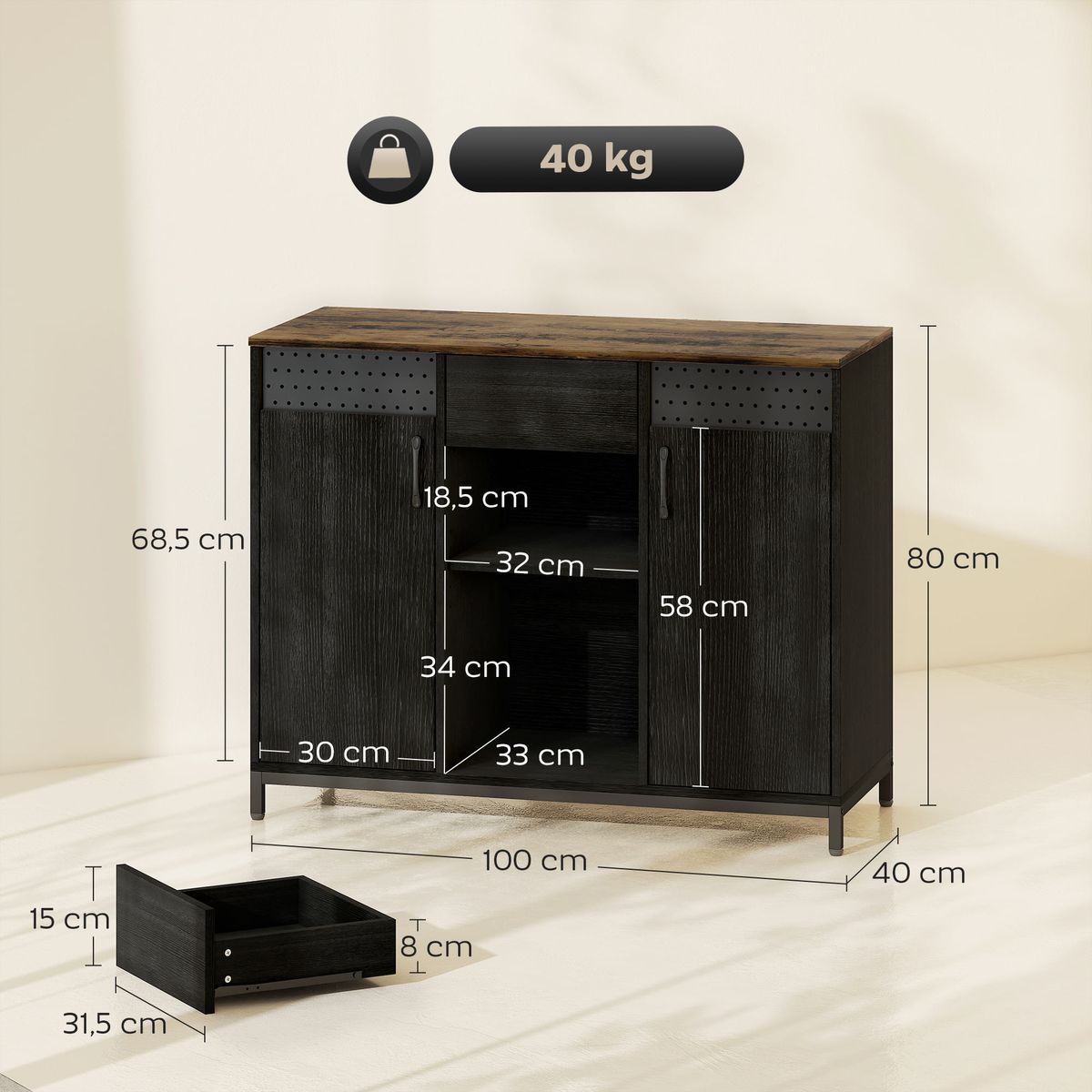 Aparador-Valeria-Homcom-2-puertas---2-compartimentos-abiertos---1-cajon-80x100x40-cm-