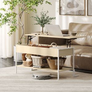 Mesa de centro elevable Virgo Homcom con estante natural/blanco 59x95x40 cm