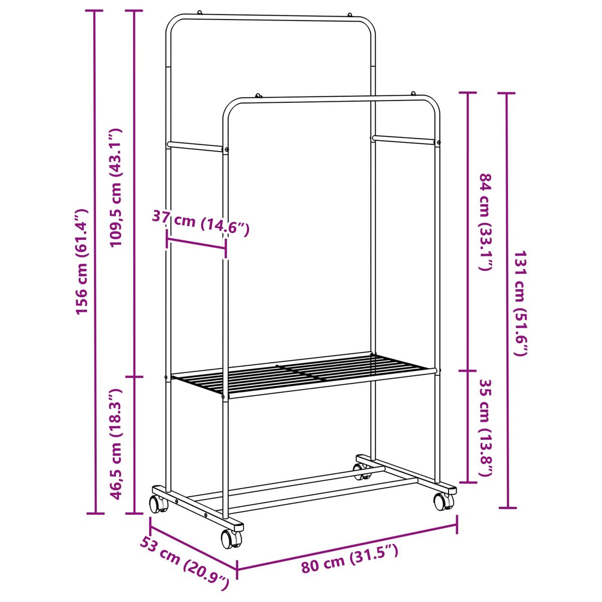 Perchero-Eddie-2-barras---2-estantes-blanco-156x80x53-cm-