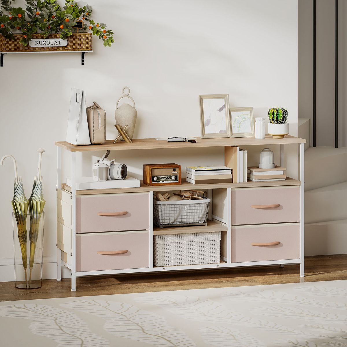 Mueble-de-TV-Olvian-Homcom-4-cajones-con-luz-LED-y-puertos-USB-beige-blanco-675x120x30-cm