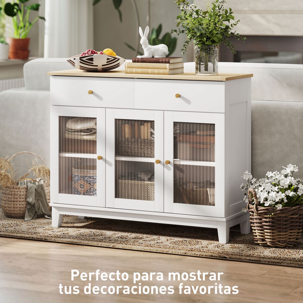 Aparador-Cirell-Homcom-3-puertas-con-2-cajones-blanco-natural-803x100x35-cm