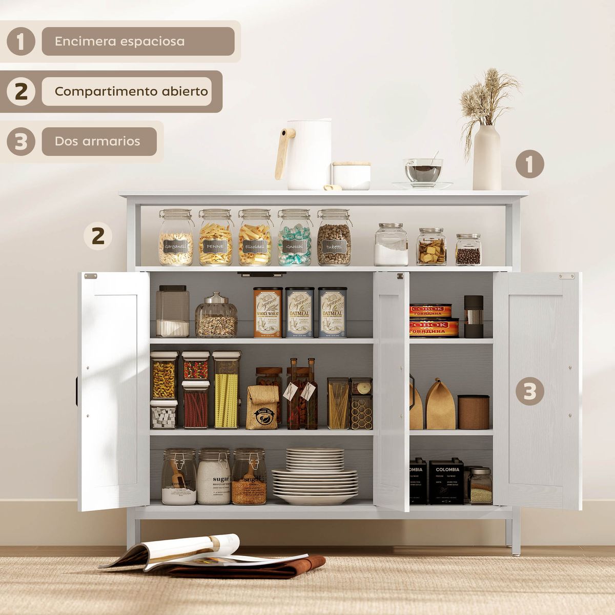 Aparador-Polaris-Homcom-3-puertas-detalles