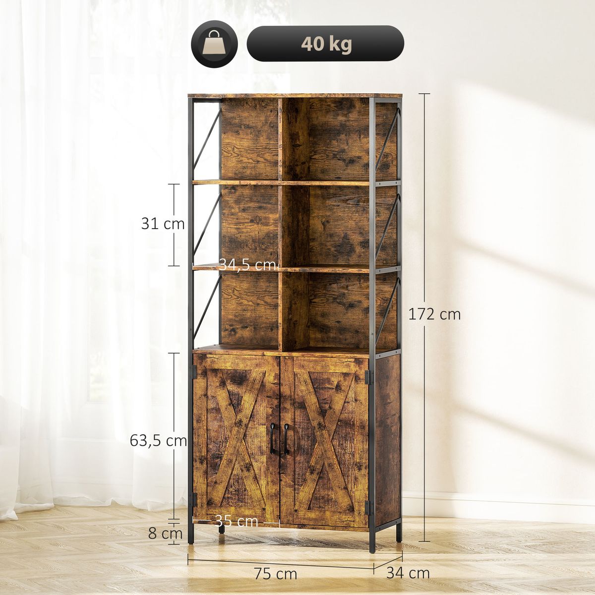 Estanteria-Kivo-Homcom-6-compartimentos-con-armario-marron-172x75x34-cm