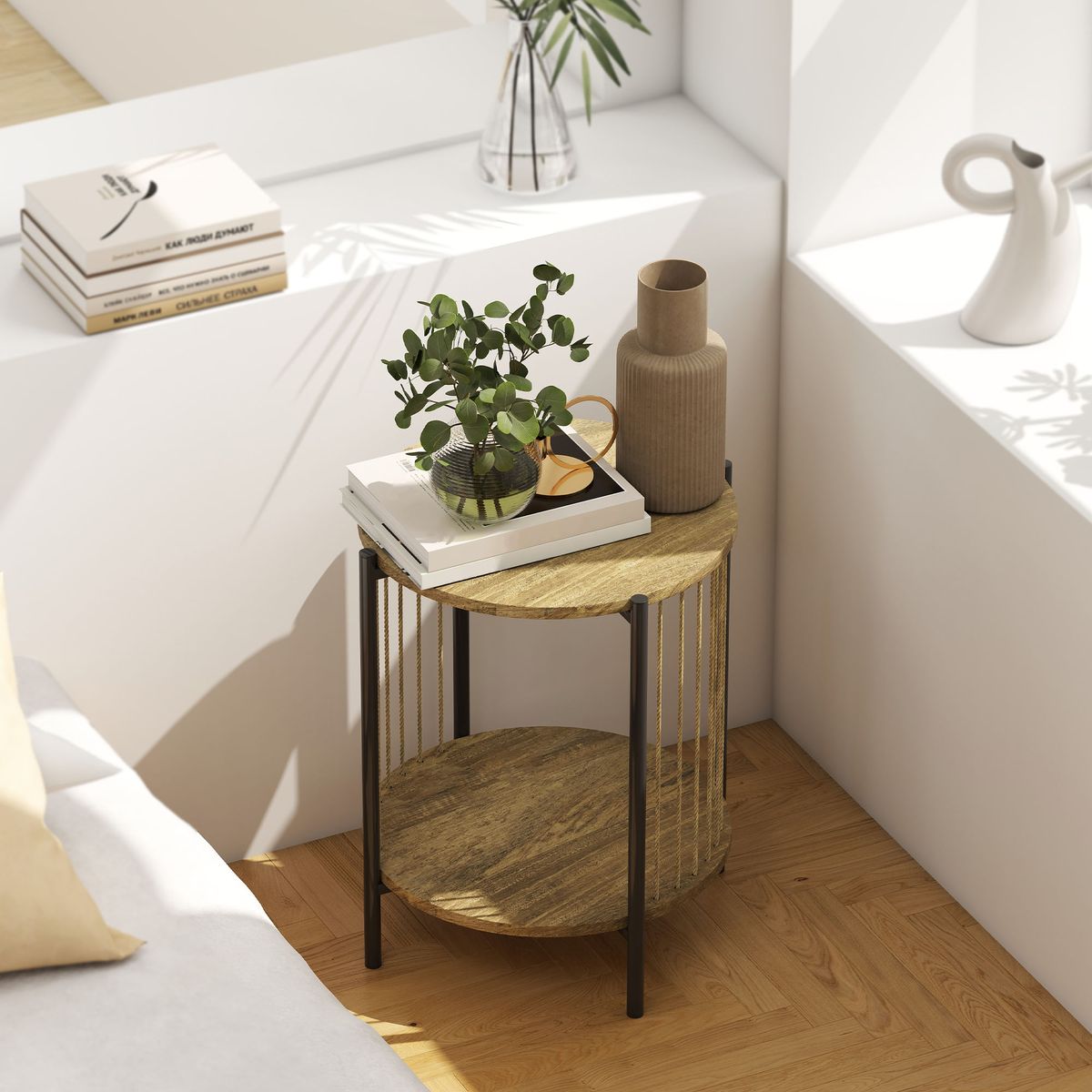 Mesa-auxiliar-Celestia-Homcom-ambientada-dormitorio