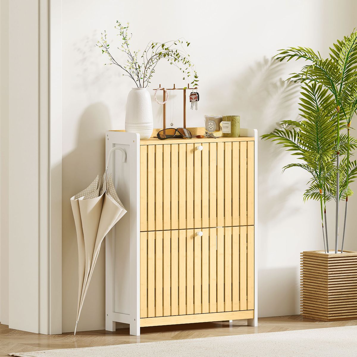 Zapatero-Six-Homcom-2-puertas-abatibles-natural-blanco-825x60x24-cm