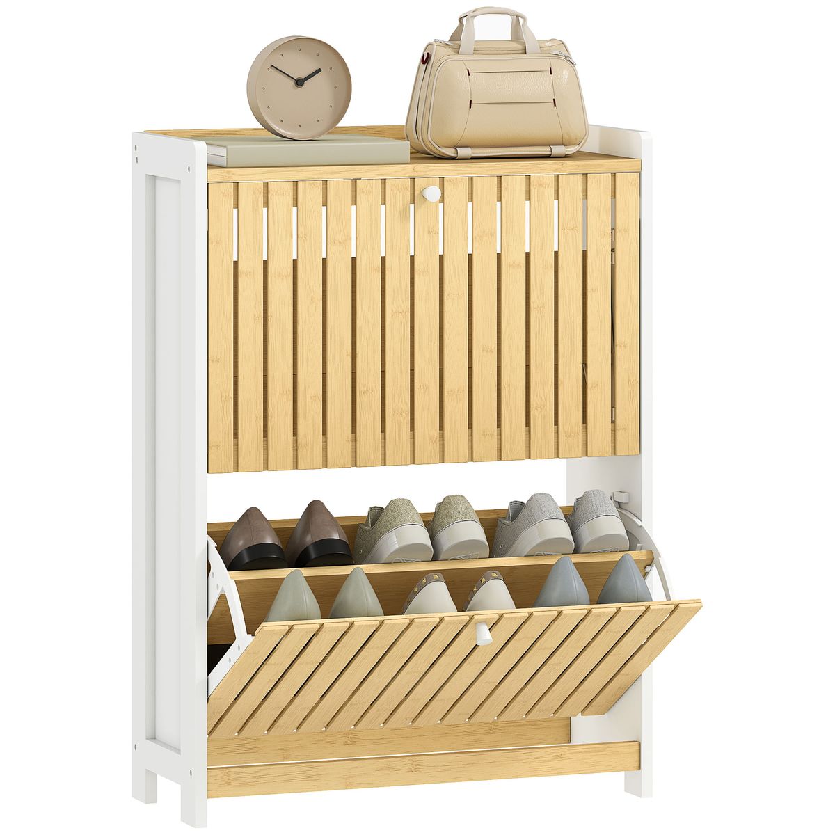 Zapatero-Six-Homcom-2-puertas-abatibles-natural-blanco-825x60x24-cm