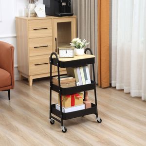 Carrito auxiliar Guadiana Homcom 3 estantes con encimera 79,4x31x45 cm