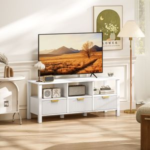 Mueble de TV Kibha Homcom 3 cajones y 3 compartimentos blanco 50x120x39,5 cm