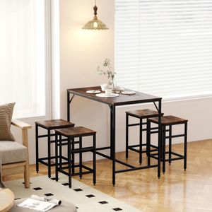 Conjunto de cocina Rico Homcom mesa alta con 4 taburetes marrón oscuro 88x100x60 cm