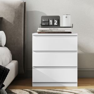 Mesita de noche Palace Homcom 3 cajones cierre suave blanco 52,8x45x40 cm