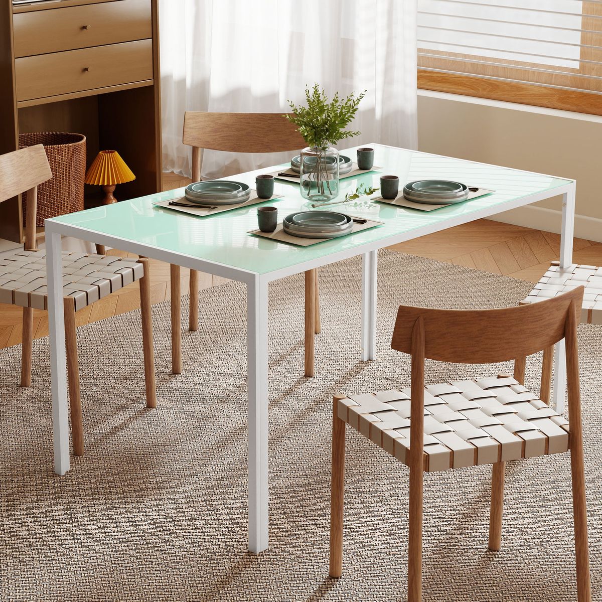 Mesa-de-comedor-Krystell-Homcom-diseño-fijo-blanco-75x140x80-cm-