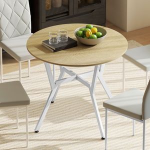 Mesa de comedor Leonor diseño redondo blanco/natural Ø90x76 cm