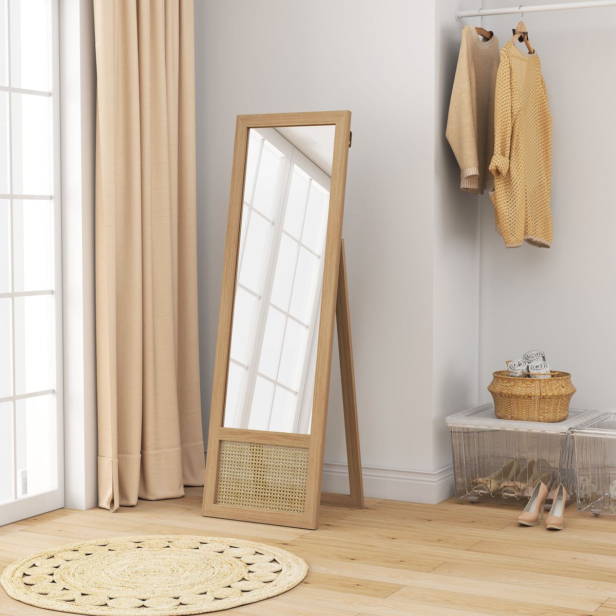 Espejo-de-pie-Salvia-Homcom-ambientada-dormitorio