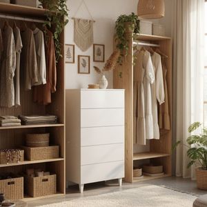 Cómoda Diva 5 cajones blanco brillo 117x61x40 cm