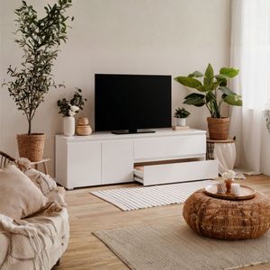 Mueble de TV Aneto 2 puertas + 2 cajones blanco 55x180x40 cm