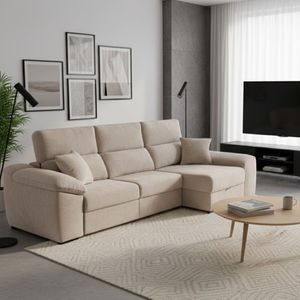 Sofá chaiselongue Murano 3 plazas deslizante y reclinable con 2 arcones 105x290x100 cm