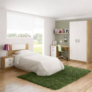 Conjunto de dormitorio Champion 07 cabecero + escritorio + armario + estante + mesita de noche blanco/cambria