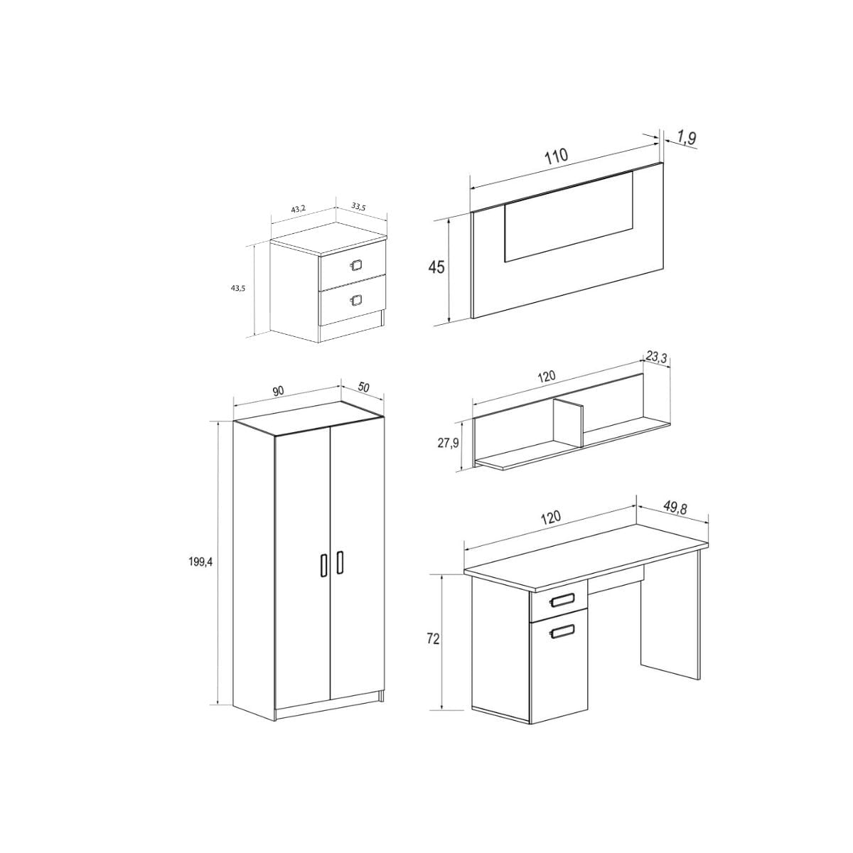 Conjunto-de-dormitorio-Champion-07-cabecero---escritorio---armario---estante---mesita-de-noche-blanco-cambria