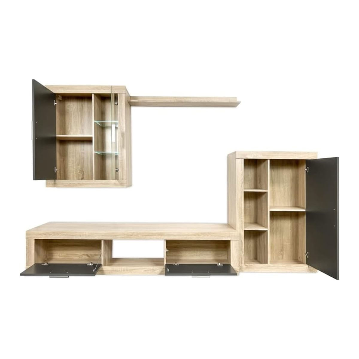 Composicion-de-salon-Fiordo-mueble-de-TV---vitrina---estante---armario-con-luces-LED-cambria-grafito