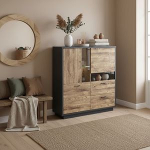 Aparador Europa 5 compartimentos + 2 estantes grafito/roble 147x125x38 cm