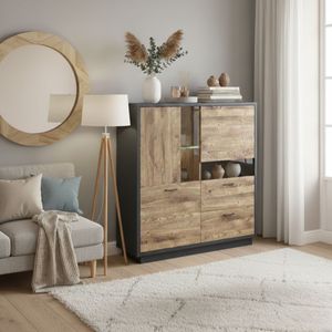 Aparador Europa 5 compartimentos + 2 estantes grafito/roble 147x125x38 cm