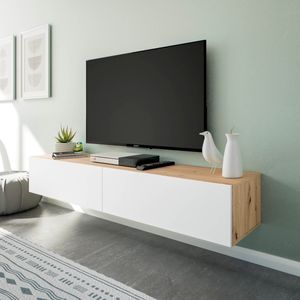 Mueble de TV Kaway dos puertas abatibles blanco/natural 28x180x34,5 cm
