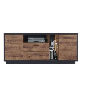 Mueble de TV Europa 3 puertas + 2 cajones + repisa + luces LED grafito/roble 74x170x45 cm