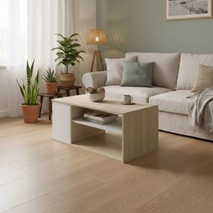 Mesa de centro Bari elevable con estante y compartimento blanco/natural 41,7x100x50 cm