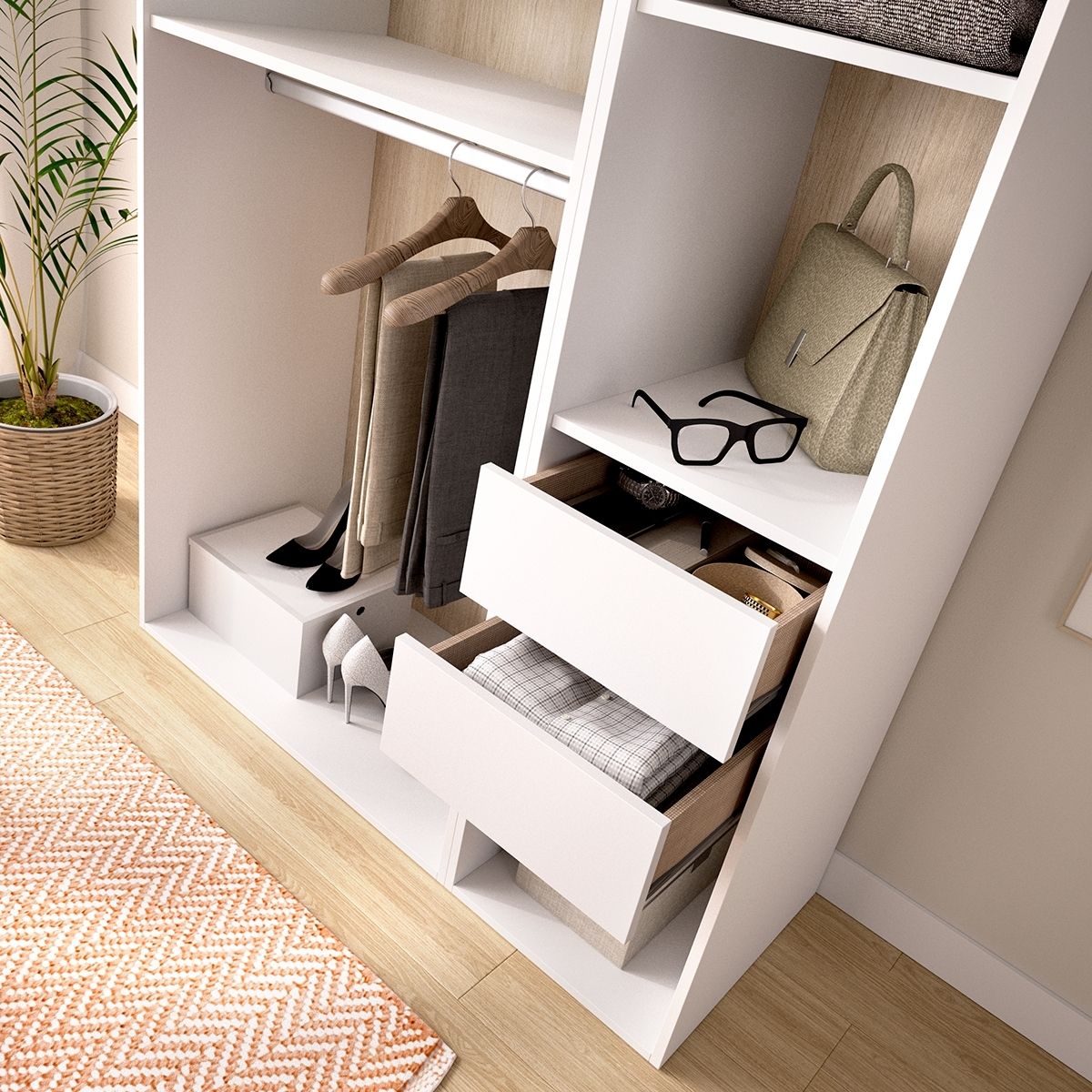 Armario-vestidor-Suit-dos-barras-detalle-cajones