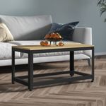 Mesa-de-centro-Gobun-con-estante-inferior-marron-claro-negro-45x90x45-cm